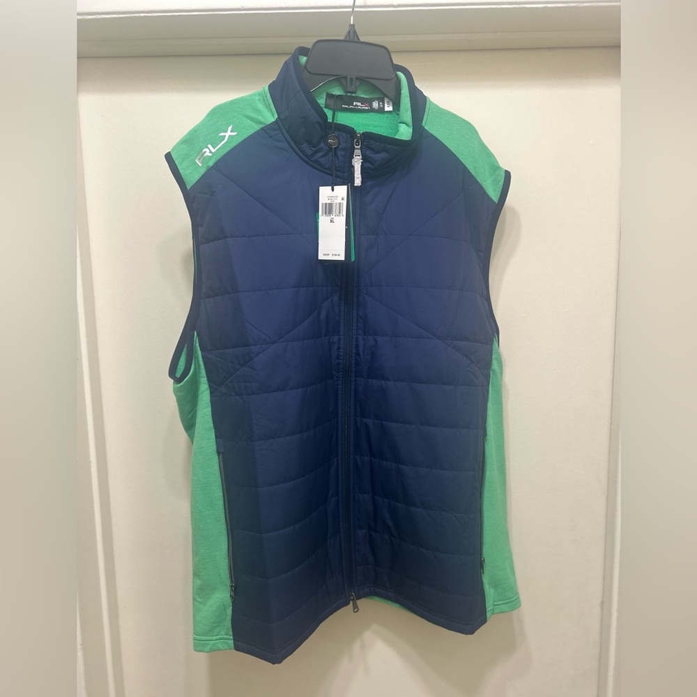 NEW RLX Ralph Lauren Golf Vest Mens XL Blue Green Full Zip Outdoor Activewear